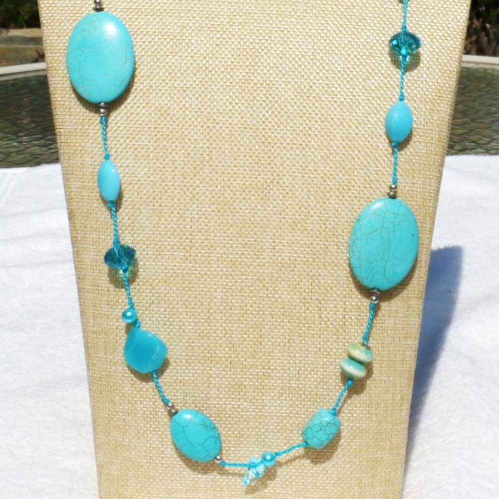 Boho Necklace Turquoise Stone Bead Statement Set - Picture 2 of 5